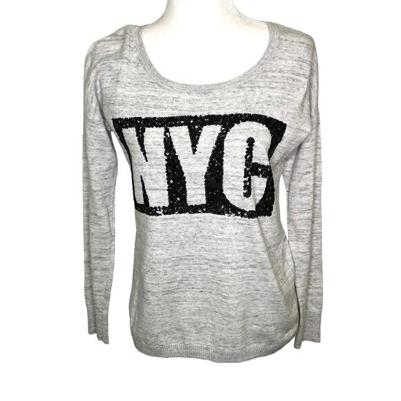 Express Gray Heather Soft Cotton Sweater Black Sequin NYC - Picture 1 of 6
